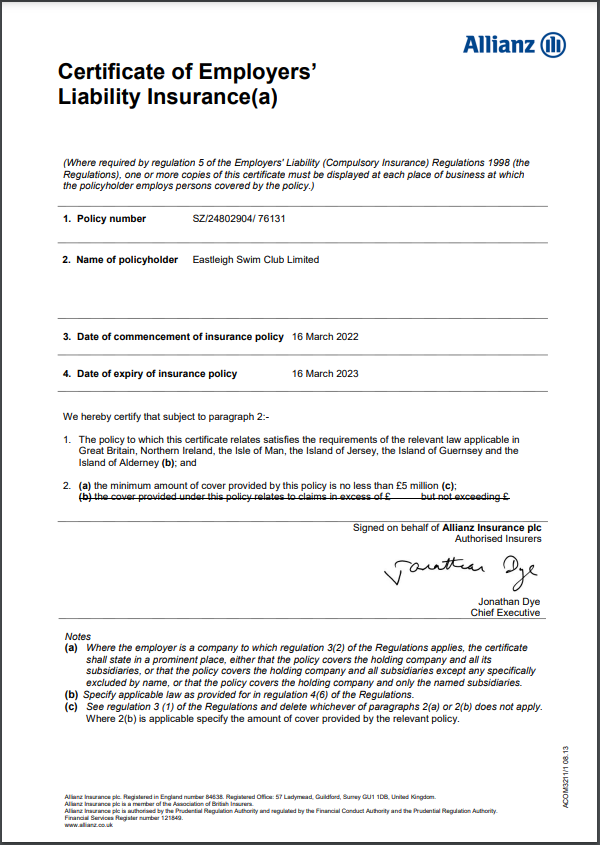 Employee Liability Insurance Certificate