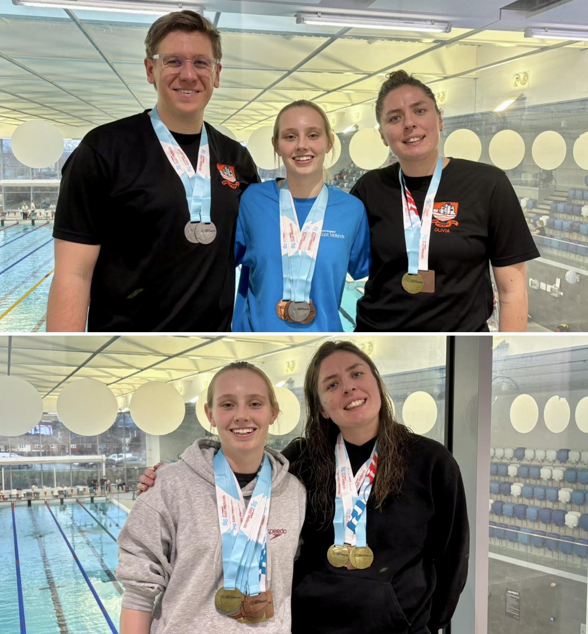 Swimmers on podium with medals at championship