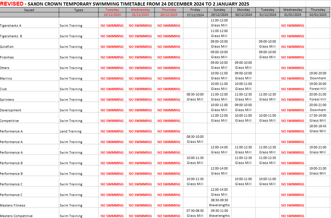 Christmas Time Table 2024
